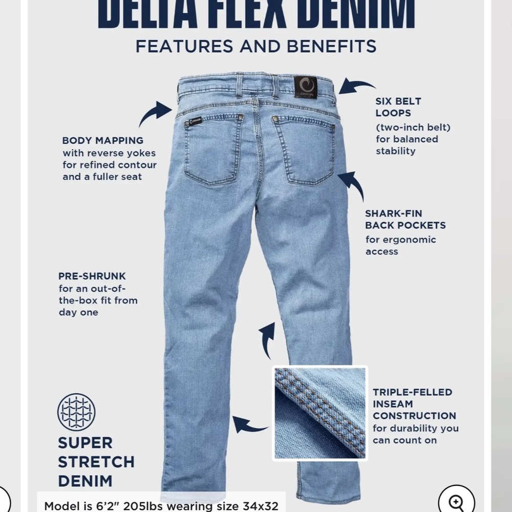 ORIGIN USA Men’s Delta Flex Taper Jeans, 32 NWT- never worn - Picture 3 of 7